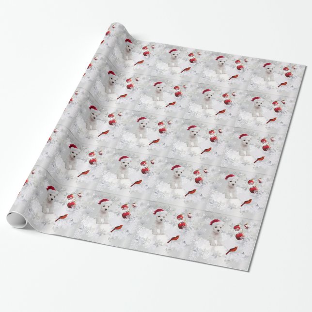 Papier Cadeau Enveloppe de cadeau de Noël de chiot de Westie - (Déroulé)