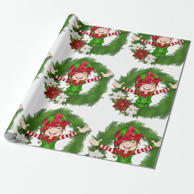 Papier Cadeau Enveloppe de cadeau de Noël d'Elf de Noël (Déroulé)