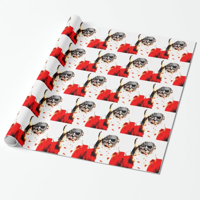 Papier Cadeau Enveloppe de cadeau de Père Noël de zombi (Déroulé)