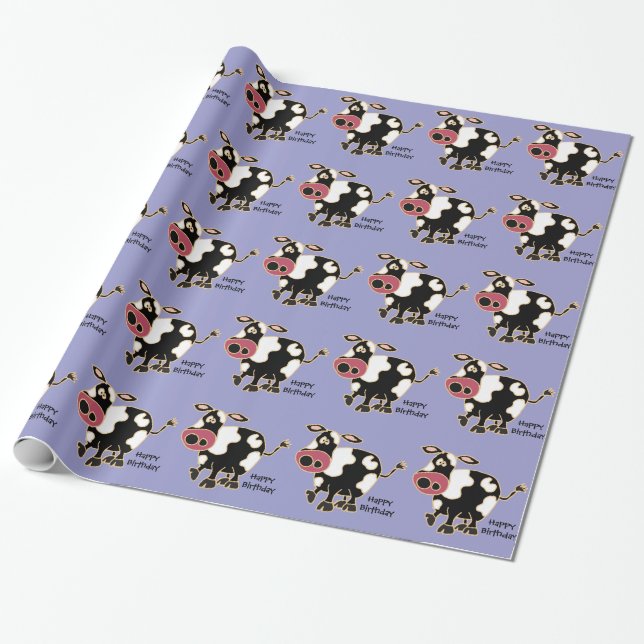 Papier Cadeau Enveloppe de cadeau drôle d'anniversaire de vache (Déroulé)