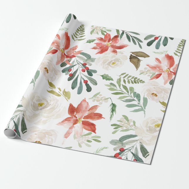 Papier Cadeau Enveloppe de cadeau florale de poinsettia de cadre (Déroulé)