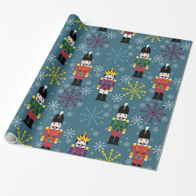 Papier Cadeau Enveloppe de cadeau royale de casse-noix, bleue (Déroulé)