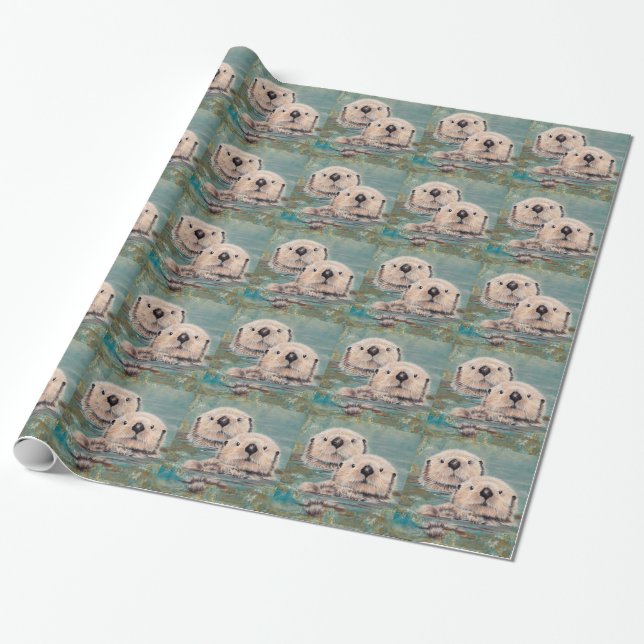 Papier Cadeau Enveloppe de loutres de mer (Déroulé)