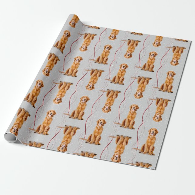 Papier Cadeau Enveloppe de Noël de golden retriever (Déroulé)