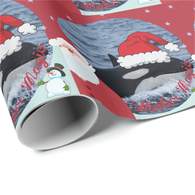 Papier Cadeau Enveloppe de Noël d'épaulard de Père Noël (Coin rond)