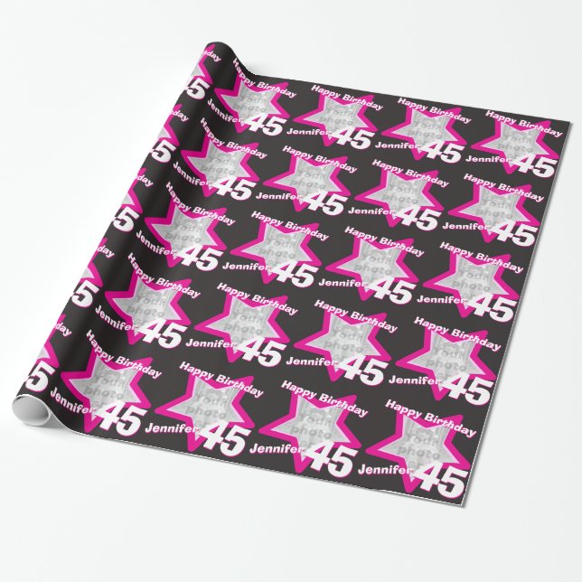 Papier Cadeau Enveloppe de noir de rose de photo d'anniversaire (Déroulé)