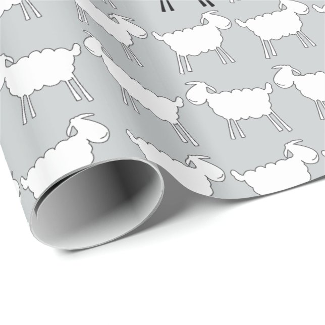Papier Cadeau Enveloppe grise noire et blanche de moutons (Coin rond)