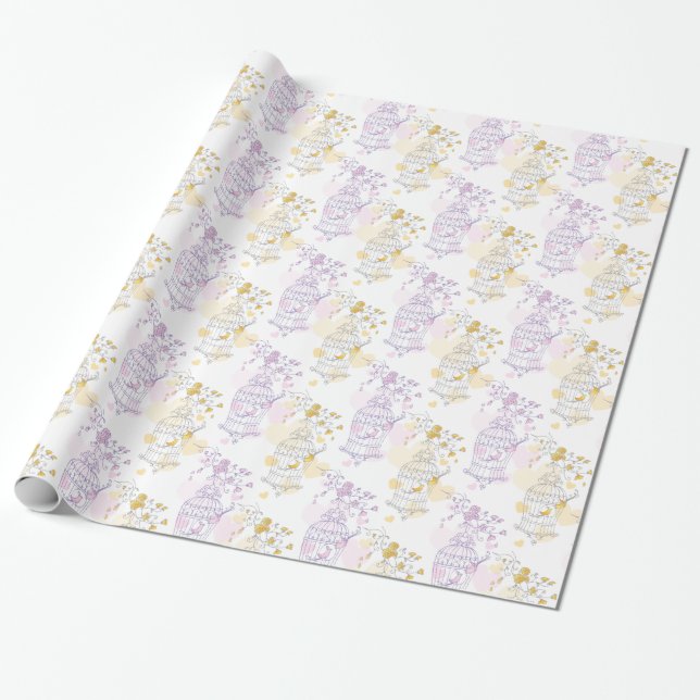 Papier Cadeau Enveloppe mariage violet rose jaune gris (Déroulé)