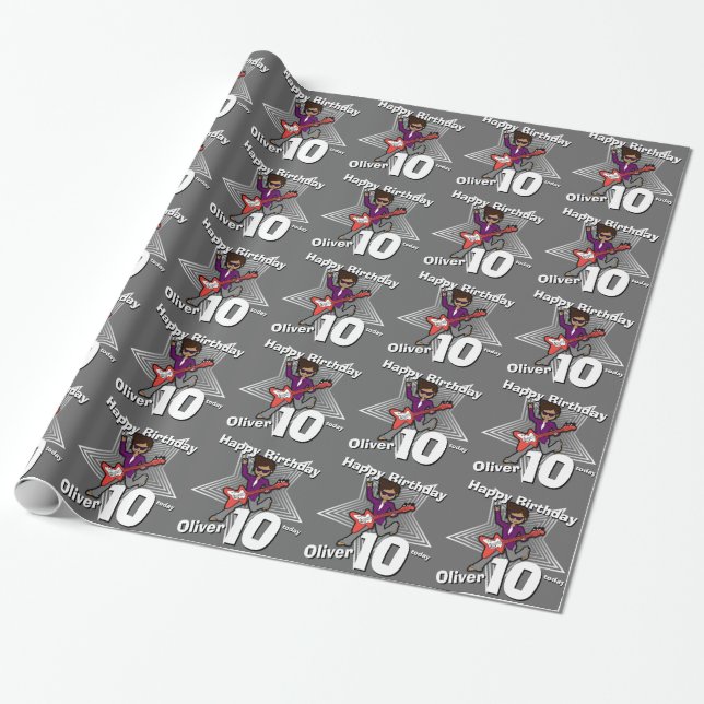 Papier Cadeau Enveloppe rockstar anniversaire gris de nom de (Déroulé)