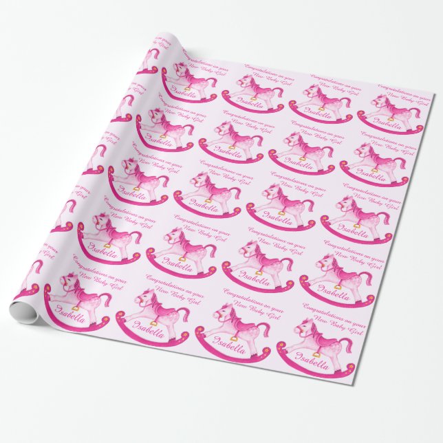 Papier Cadeau Enveloppe rose de profil de nom de bébé de cheval (Déroulé)