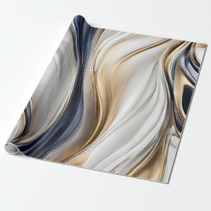 Papier Cadeau Enveloppement cadeau moderne - Bleu blanc et or -