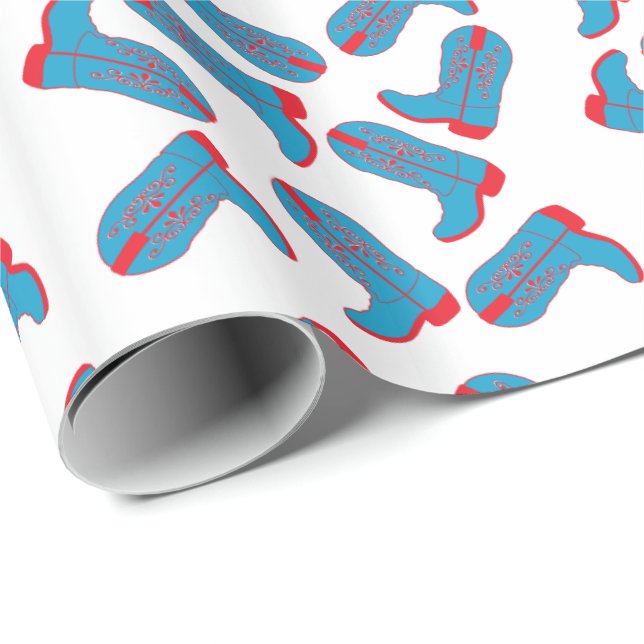 Papier Cadeau Enveloppement De Cadeaux De Boots De Cowboy Bleus  (Coin rond)