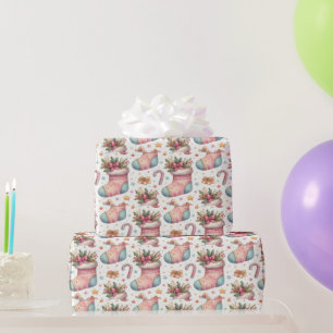 Papier Cadeau Enveloppement de Noël avec bas & cadeaux