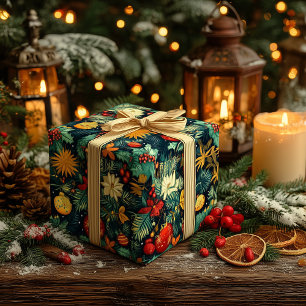 Papier Cadeau Enveloppement de Noël floral et ornement personnal