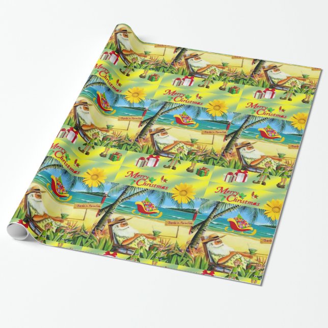 Papier Cadeau Enveloppement de Noël Papier Plage Bum Père Noël (Déroulé)