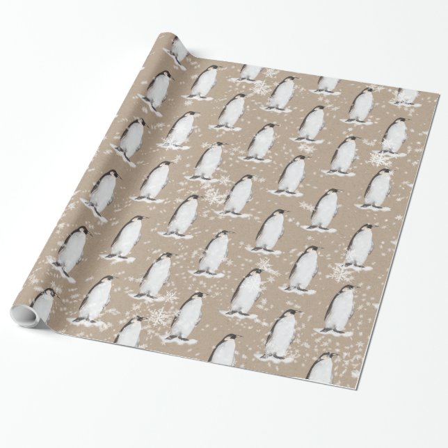 Papier Cadeau Enveloppement de papier kraft pour pingouins neige (Déroulé)