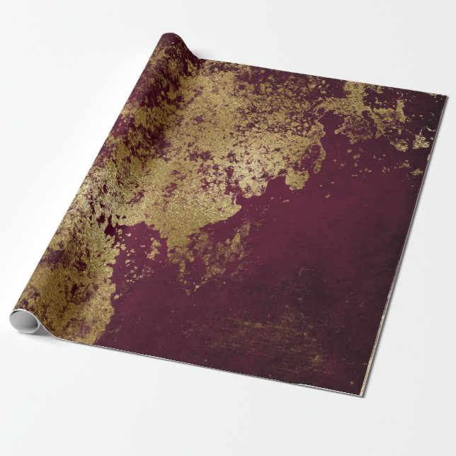 Papier Cadeau Enveloppement de rouille rouge Bourgogne en or (Déroulé)