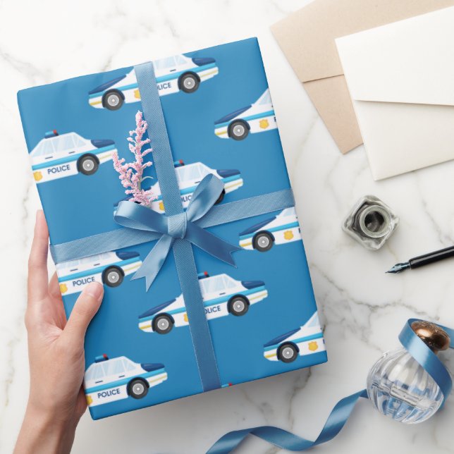 Papier Cadeau Enveloppement d'une voiture de police carrelée mot (Cadeaux)