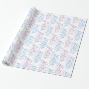Papier Cadeau Enveloppement mariage rose violet en cage pour ois