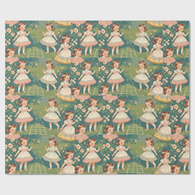 Papier Cadeau Enveloppement Papier Vintage Filles Enveloppement  (Plat)