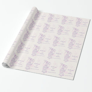 Papier Cadeau Enveloppement personnalisé mariage rose violet cag