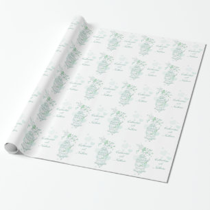 Papier Cadeau Enveloppement personnalisé mariage vert et blanc