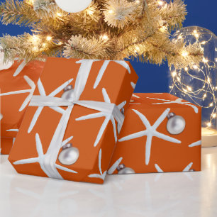 Papier Cadeau Envelopper Cadeau de Noël Orange Motif Starfish