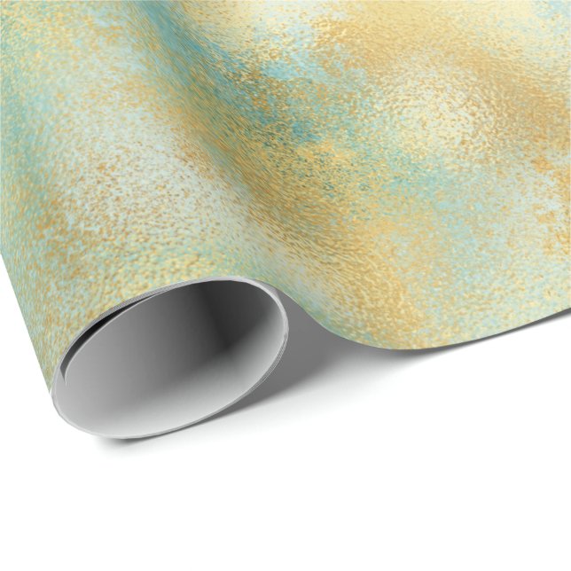 Papier Cadeau Éperche Verge Or Aqua Glam (Coin rond)