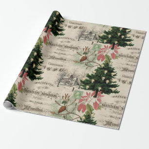 Papier Cadeau Ephémère botanique de Noël rustique