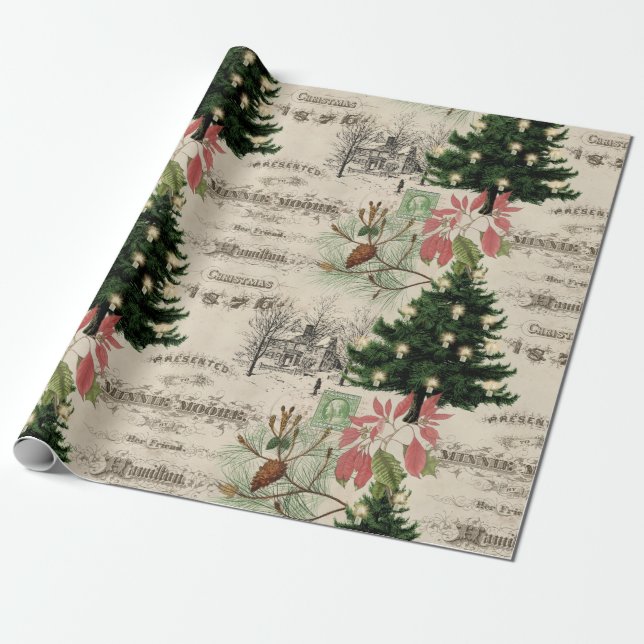Papier Cadeau Ephémère botanique de Noël rustique (Déroulé)