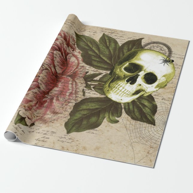 Papier Cadeau Ephémère de crâne rouge Peony (Déroulé)