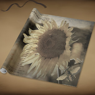 Papier Cadeau Ephémérologie du papillon de tournesol rustique