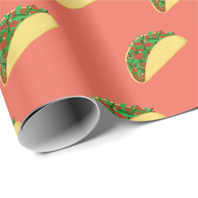 Papier Cadeau Épicé ! Motif Yummy Taco en rouge (Coin rond)