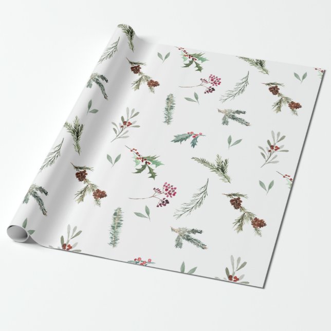 Papier Cadeau Épinette et baies rouges (Déroulé)