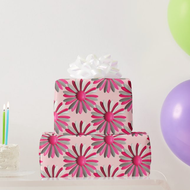 Papier Cadeau Épingle de Fleur Marguerite Rose Printemps Été Mar (Cadeaux de fête)
