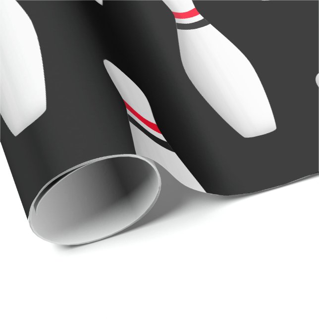 Papier Cadeau épingles de quilles blanches sur noir (Coin rond)