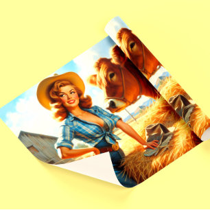 Papier Cadeau Épinglette de cowgirl mignonne vintage