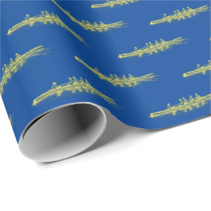 Papier Cadeau Équipe d'aviron Équipage Bleu Jaune Sports aquatiq
