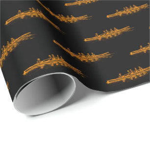 Papier Cadeau Équipe de rameurs de l'équipe d'aviron orange noir