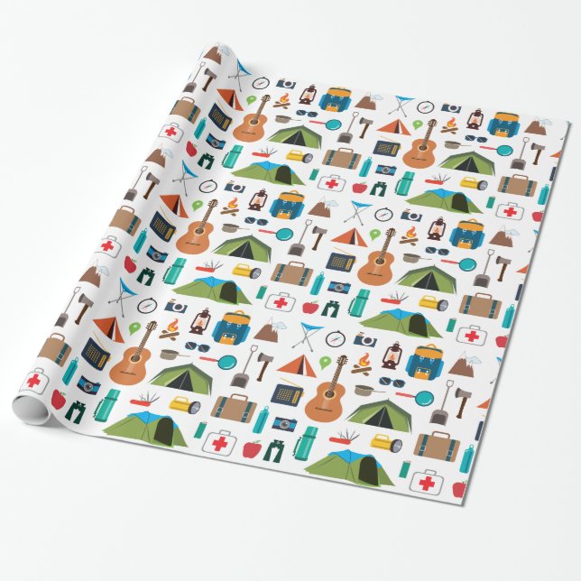 Papier Cadeau Équipement de camping (Déroulé)