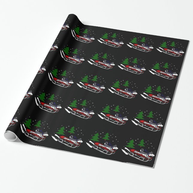 Papier Cadeau Équitation drôle de chien de chien de traîneau (Déroulé)