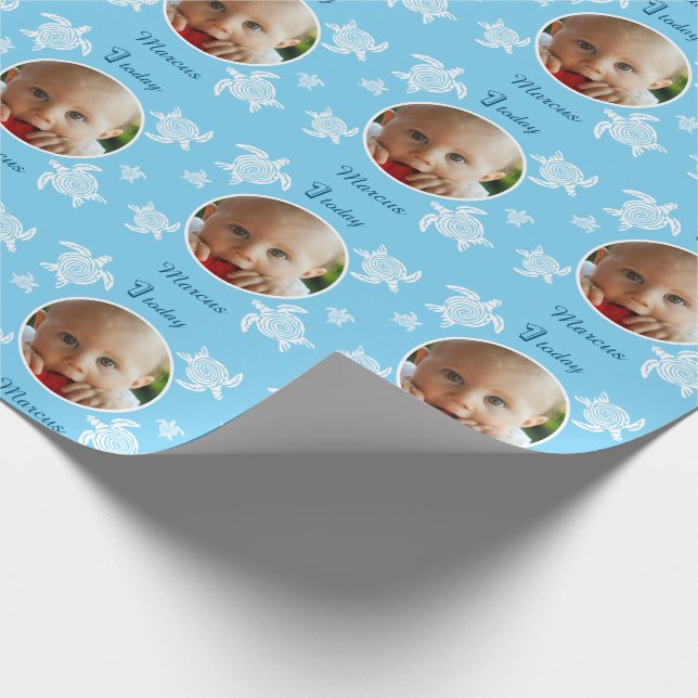 Papier Cadeau Ęr bébé bleu personnalisé de tortue de mer (Coin)
