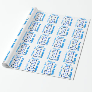 Papier Cadeau ęr Coeurs bleus de garçon d'anniversaire un B01Z