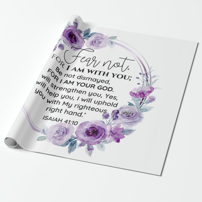 Papier Cadeau Esaïe 41:10 Crainte non violet Écriture florale (Déroulé)