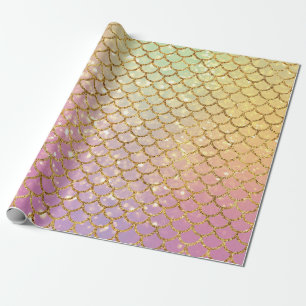 Papier Cadeau Éscaliers de sirènes en fusion vert d'or rose pour