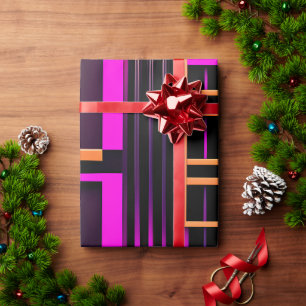 Papier Cadeau Escaliers Motif isométrique noir rose Amou