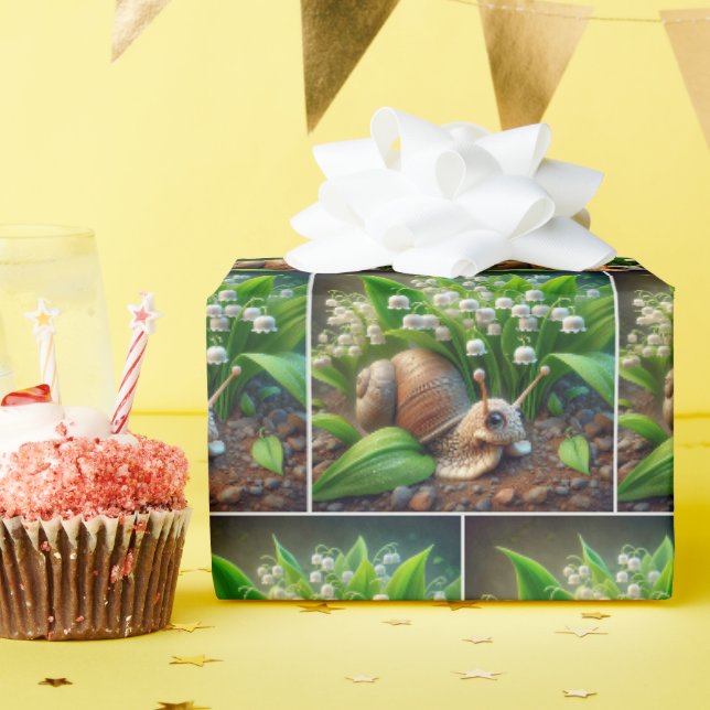 Papier Cadeau Escargot mignon avec Lily de la Vallée Fleurs (Fête d'anniversaire)