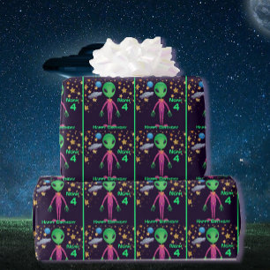 Papier Cadeau Espace Alien Joyeux Anniversaire NOM ÂGE Mignonne 