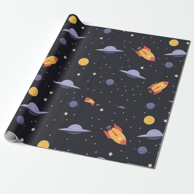 Papier Cadeau Espace et roquettes (Déroulé)