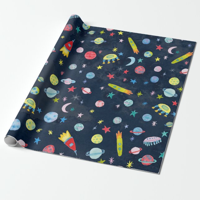 Papier Cadeau Espace extra-atmosphérique UFO Planètes Motif de f (Déroulé)
